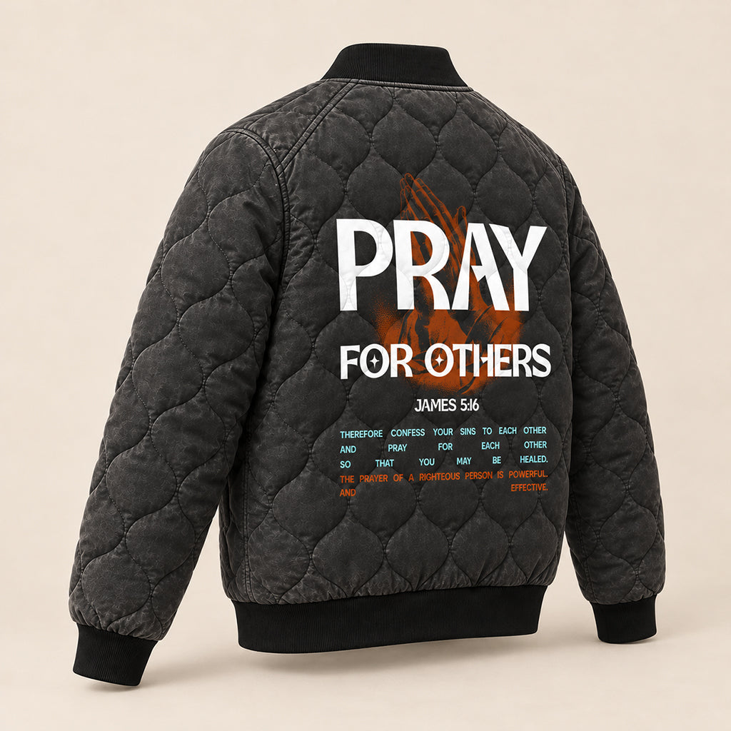 Pray For Others James 5 16 Quilted Bomber Jacket – view 5