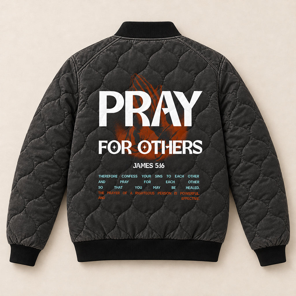Pray For Others James 5 16 Quilted Bomber Jacket – view 4