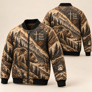 Pray Wait Trust Grizzly Bear Quilted Bomber Jacket