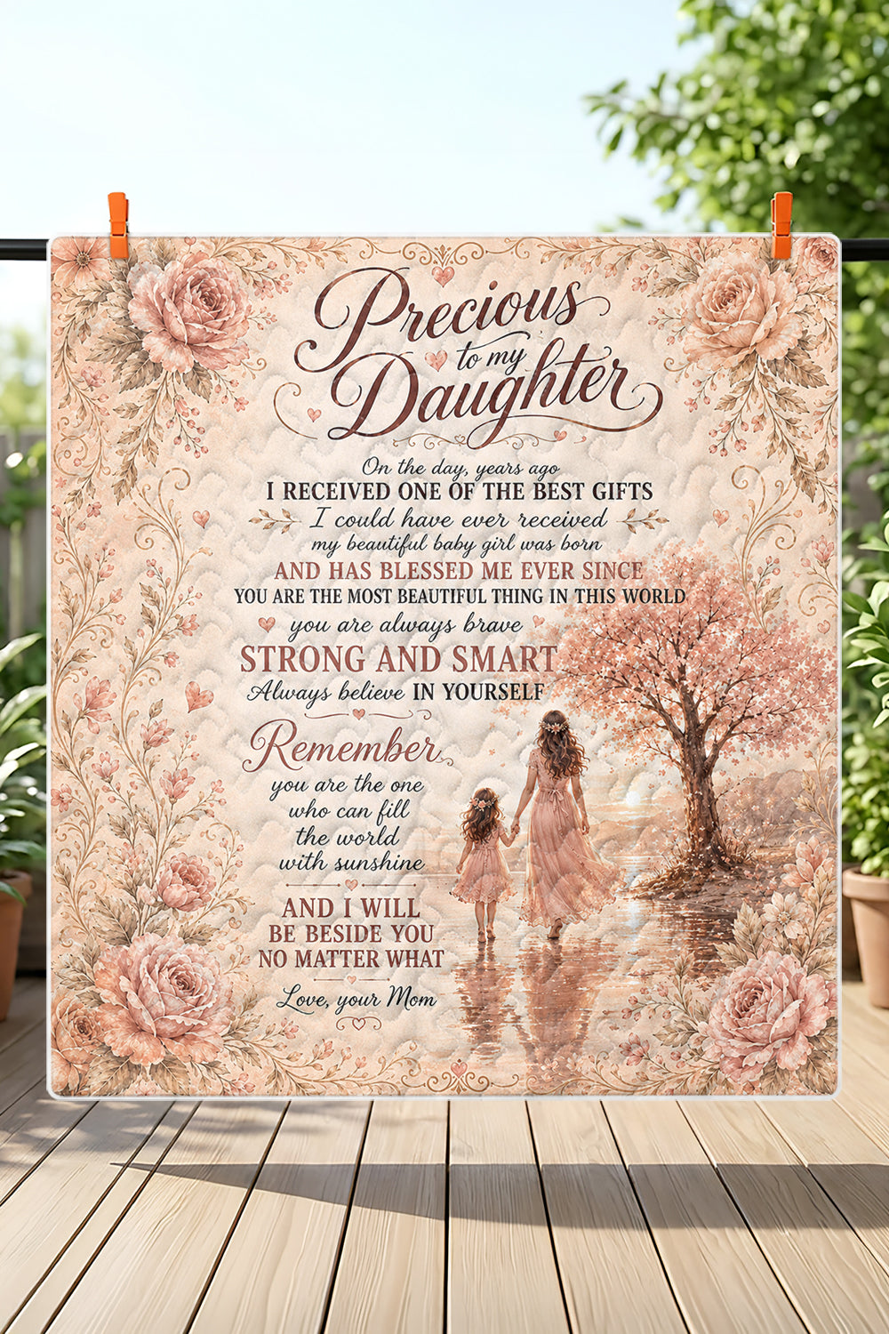 Precious Daughter Beautiful Baby Girl Mom Sunset Quilt Blanket