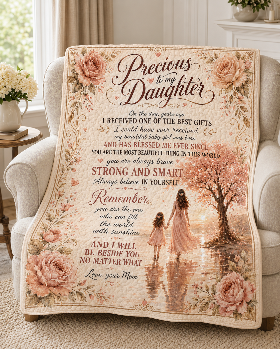 Precious Daughter Beautiful Baby Girl Mom Sunset Quilt Blanket