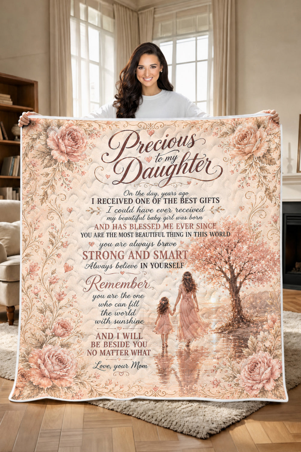 Precious Daughter Beautiful Baby Girl Mom Sunset Quilt Blanket