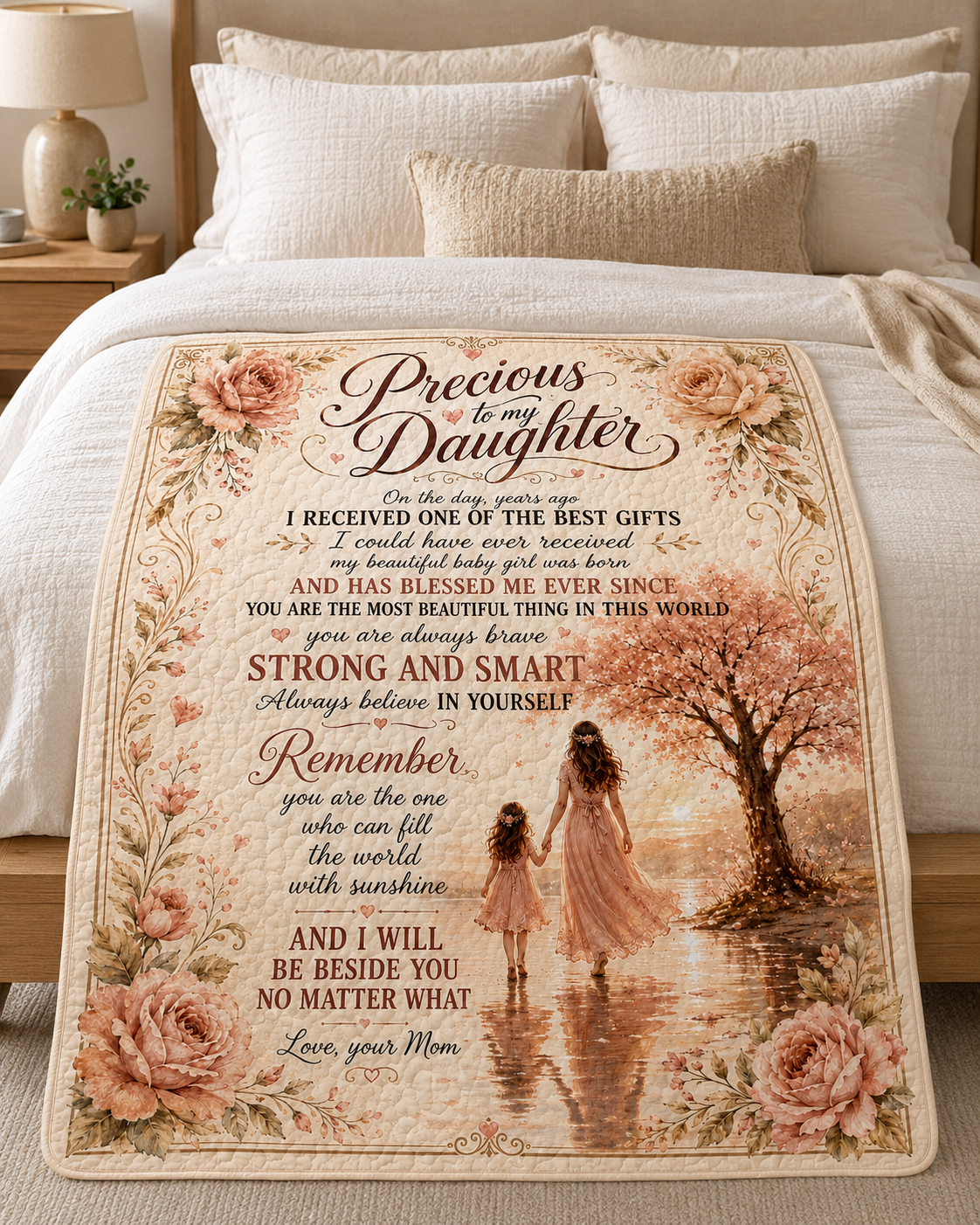 Precious Daughter Beautiful Baby Girl Mom Sunset Quilt Blanket