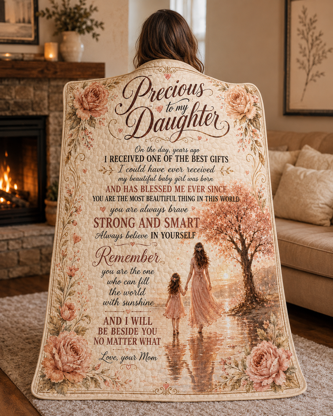 Precious Daughter Beautiful Baby Girl Mom Sunset Quilt Blanket