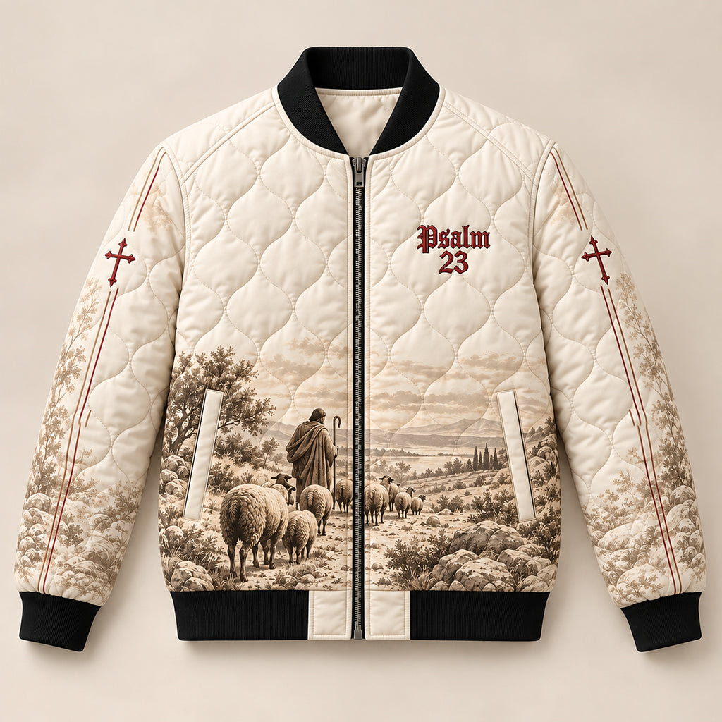 The Lord Is My Shepherd Quilted Bomber Jacket
