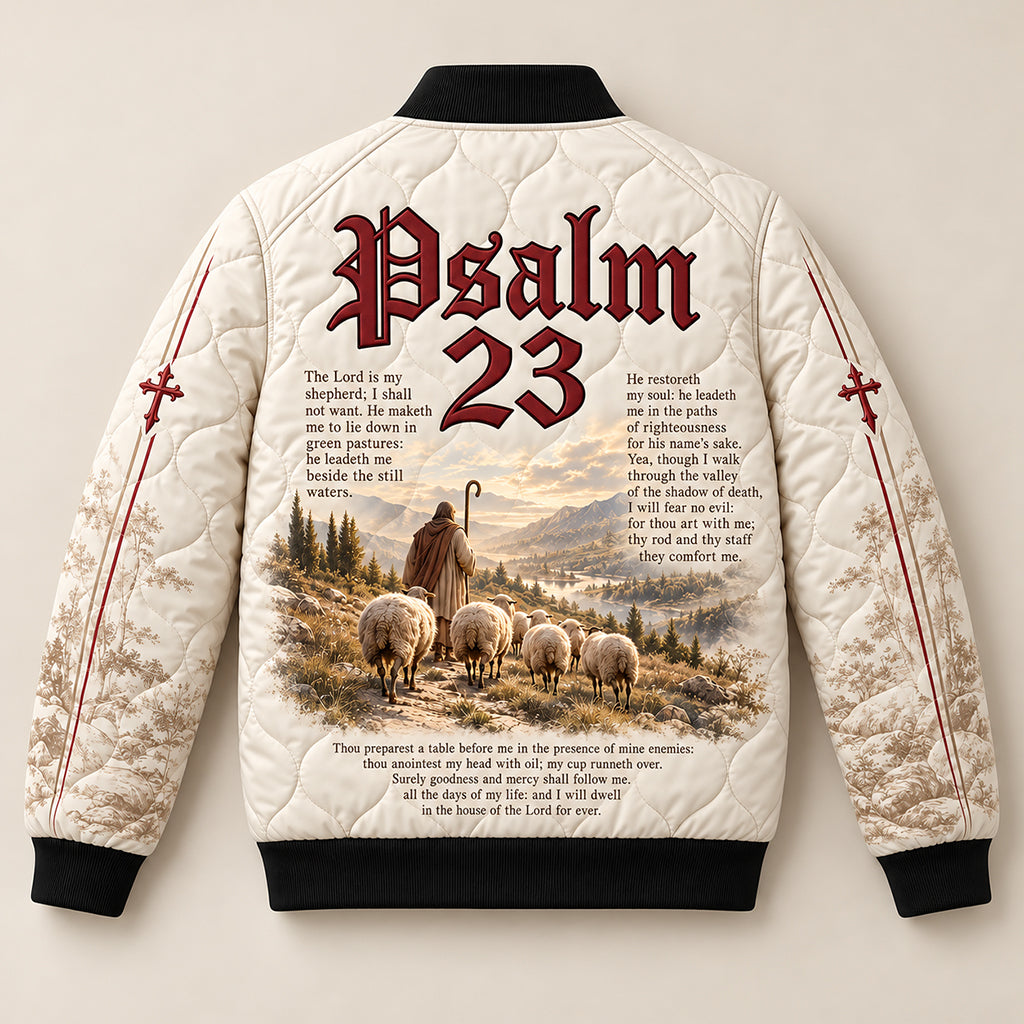 The Lord Is My Shepherd Quilted Bomber Jacket – view 4