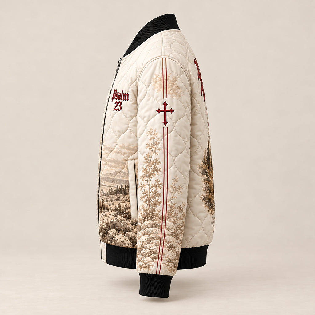 The Lord Is My Shepherd Quilted Bomber Jacket