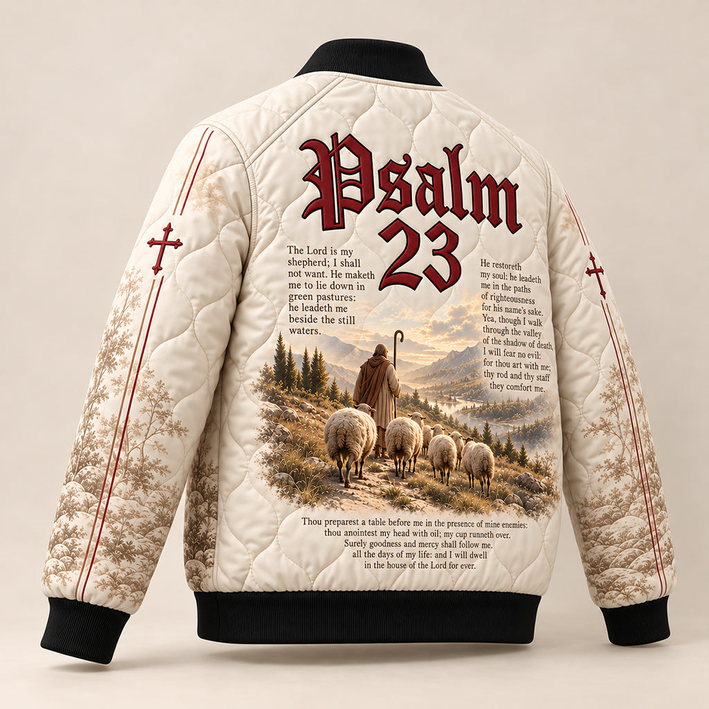 The Lord Is My Shepherd Quilted Bomber Jacket – view 6