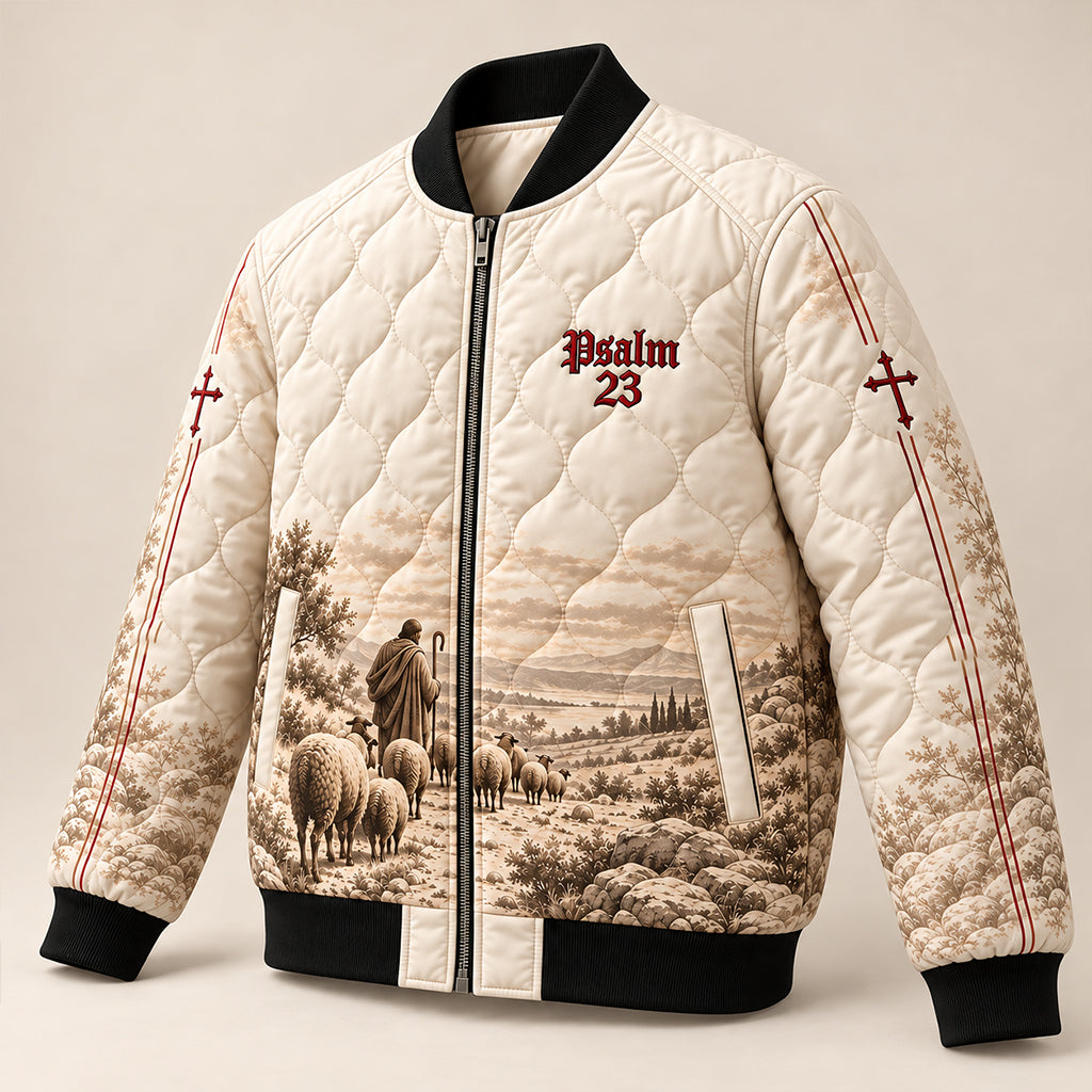The Lord Is My Shepherd Quilted Bomber Jacket – view 3