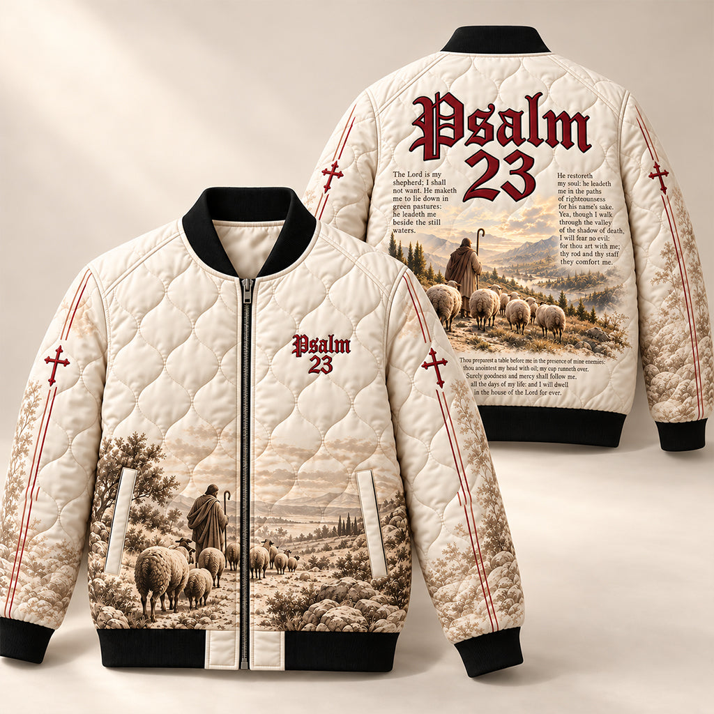 The Lord Is My Shepherd Quilted Bomber Jacket