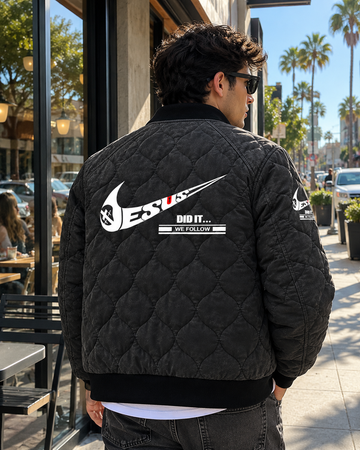 Jesus Did it Quilted Bomber Jacket