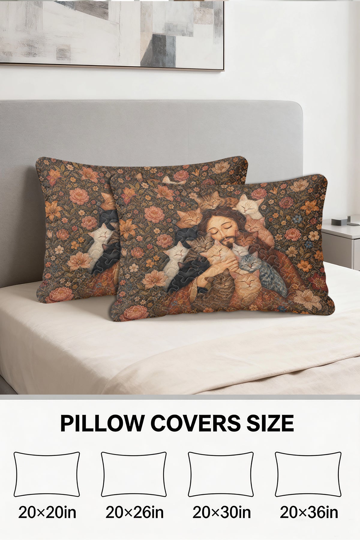 Renaissance Jesus with Cats Art Quilt Pillows