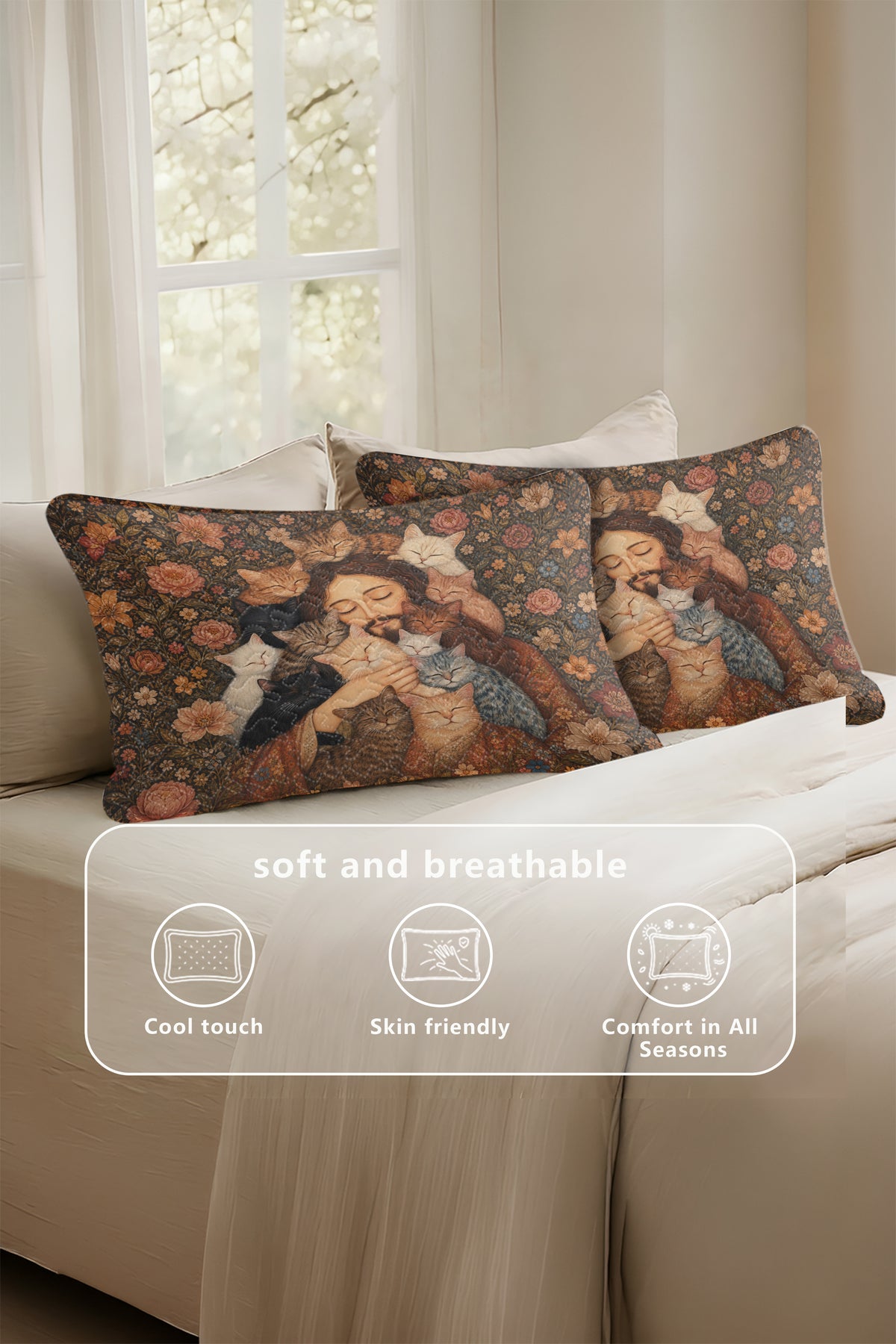 Renaissance Jesus with Cats Art Quilt Pillows
