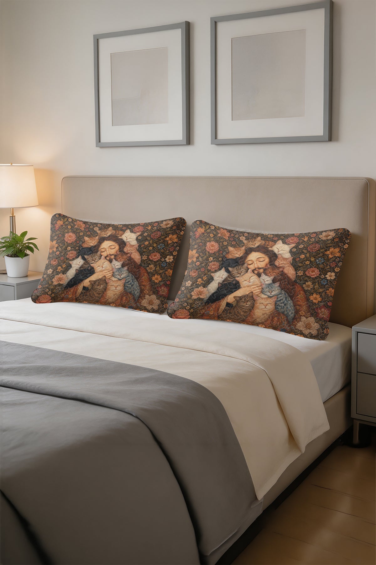 Renaissance Jesus with Cats Art Quilt Pillows