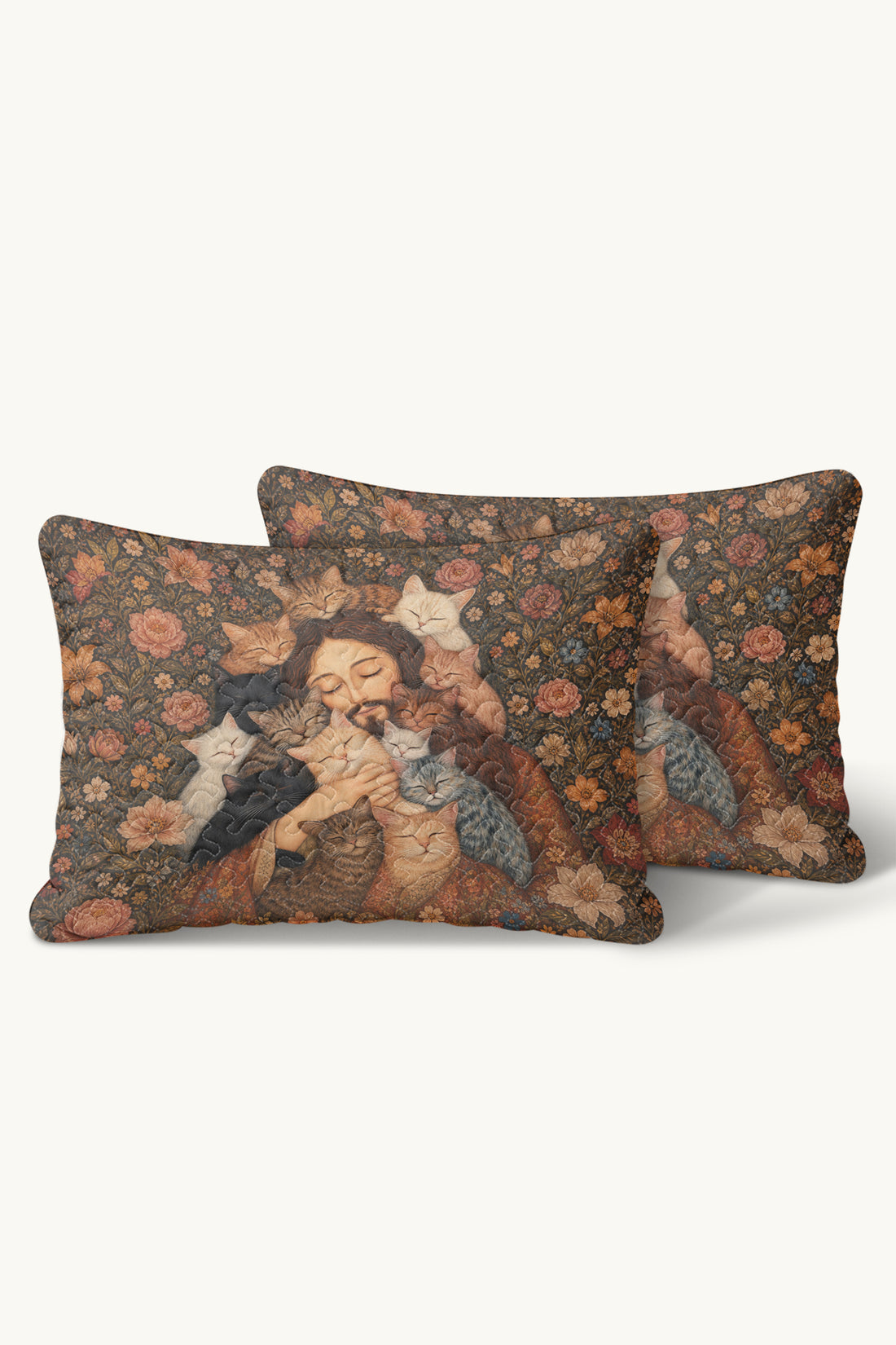 Renaissance Jesus with Cats Art Quilt Pillows