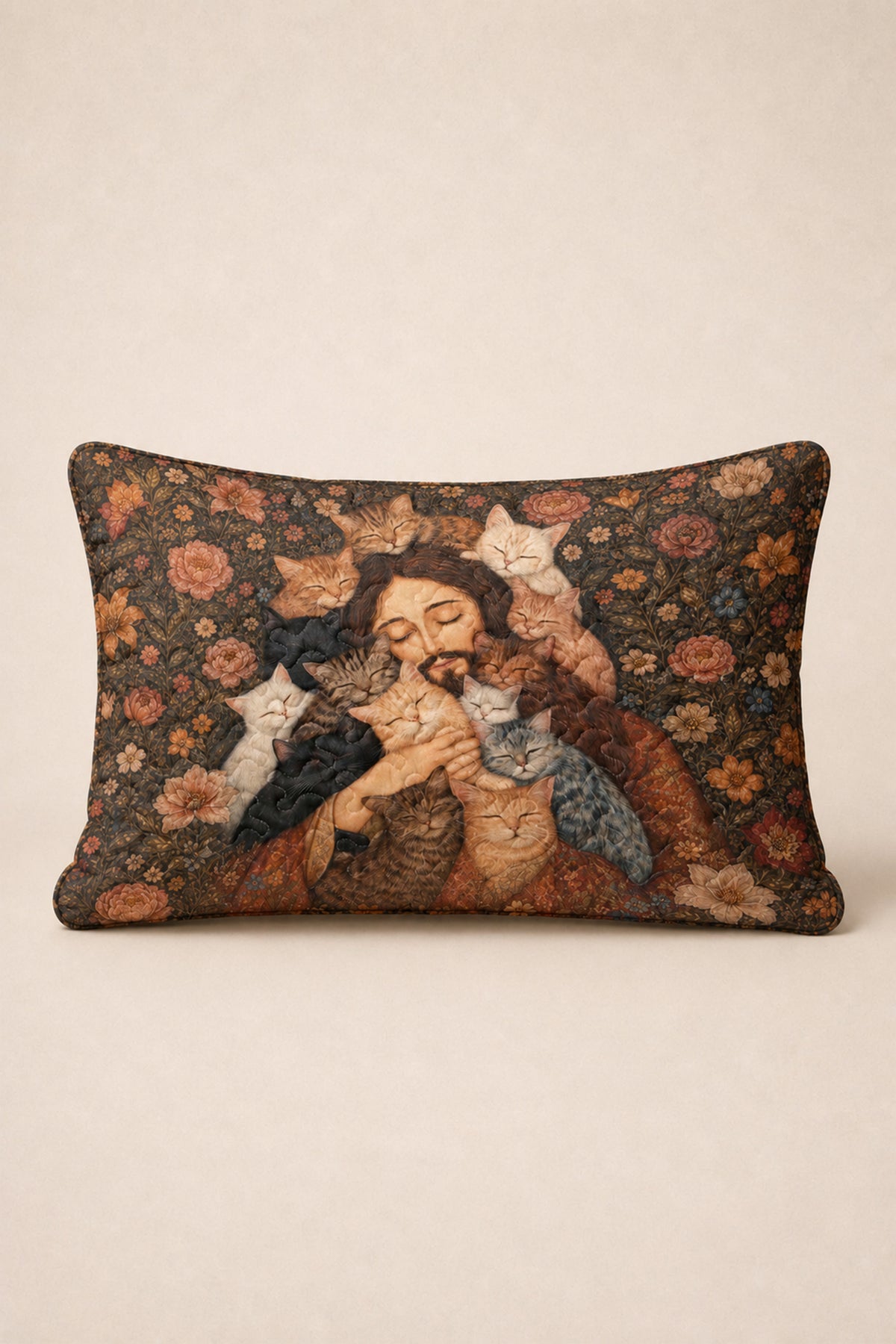 Renaissance Jesus with Cats Art Quilt Pillows