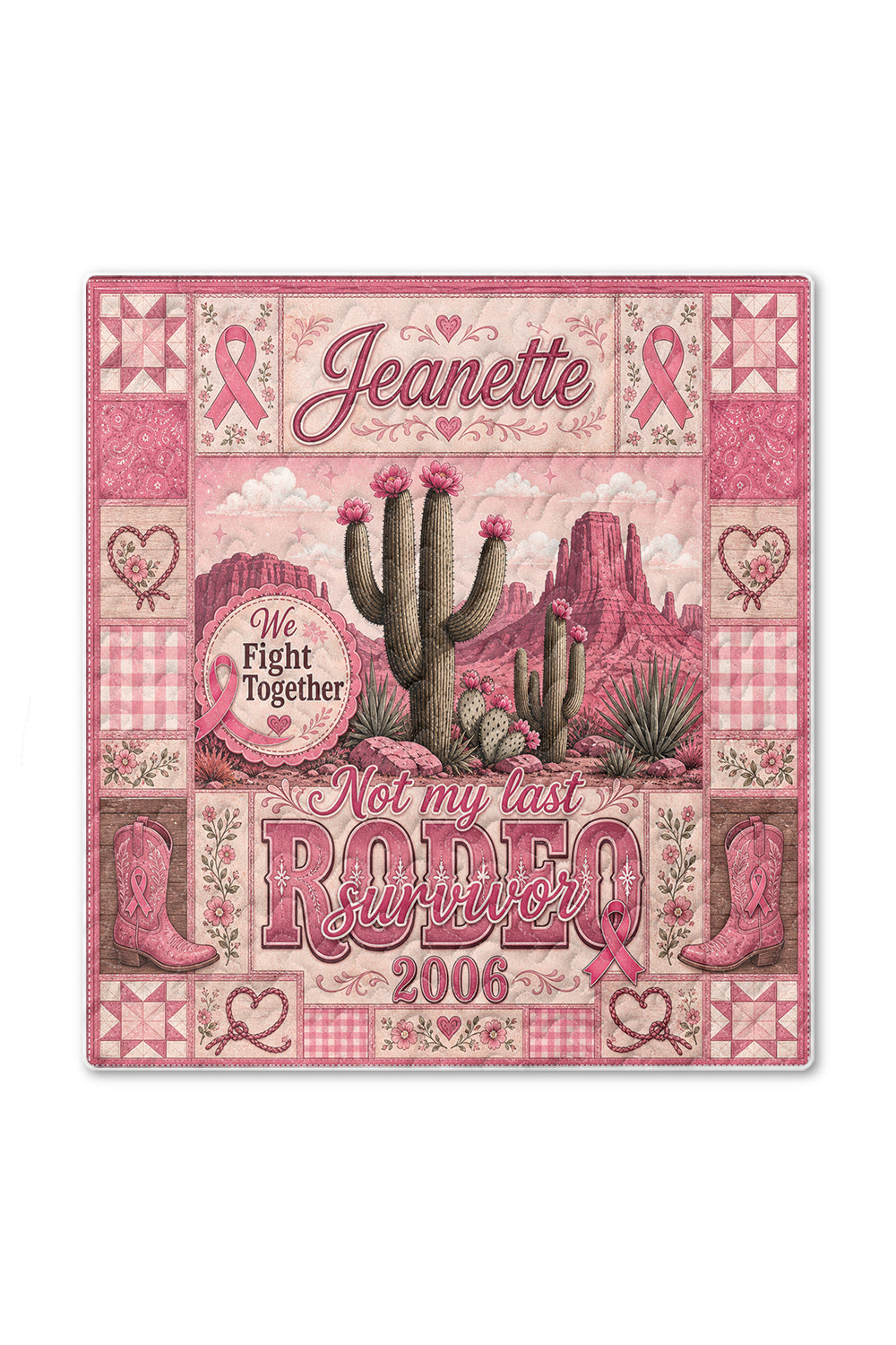Rodeo Survivor Cactus Desert Patchwork Quilt Blanket