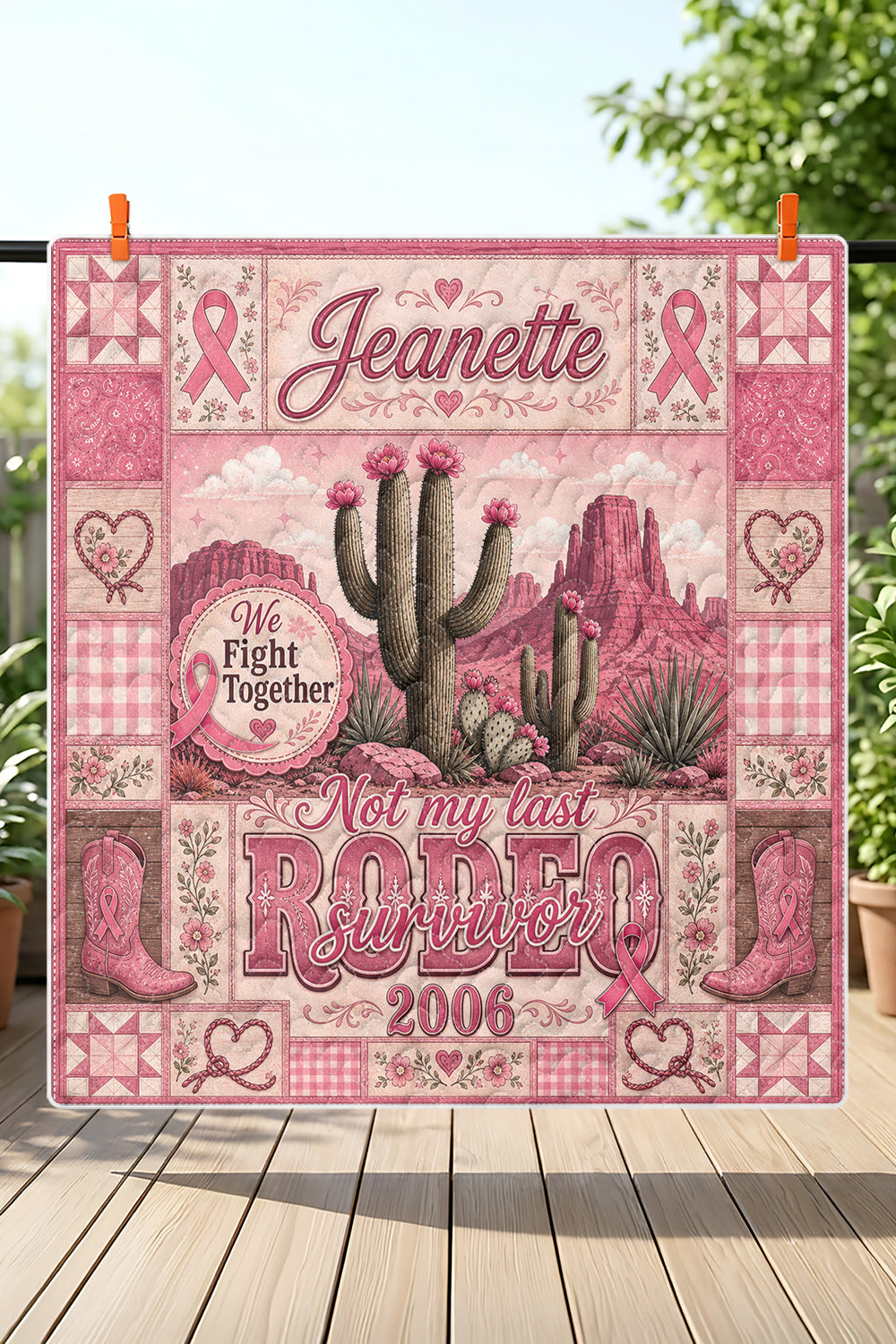 Rodeo Survivor Cactus Desert Patchwork Quilt Blanket