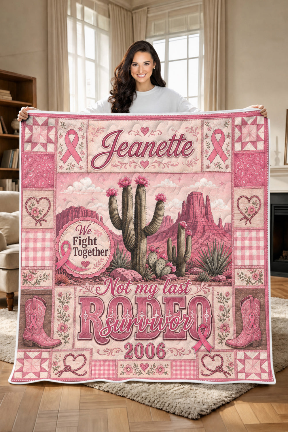 Rodeo Survivor Cactus Desert Patchwork Quilt Blanket