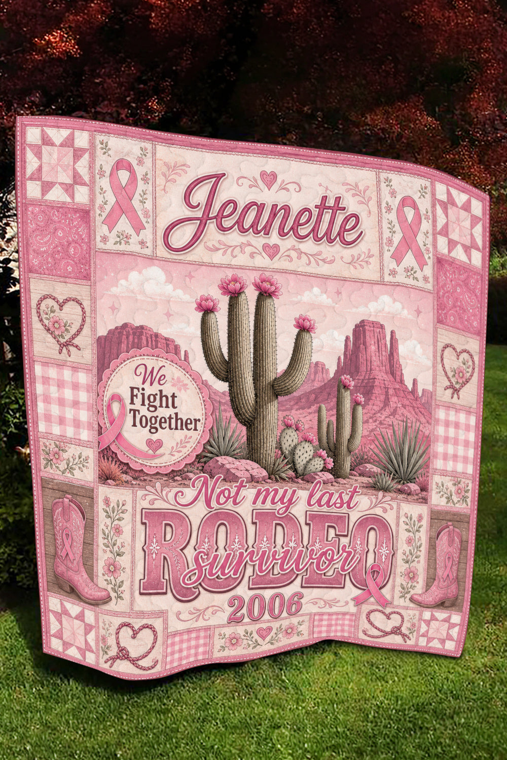 Rodeo Survivor Cactus Desert Patchwork Quilt Blanket