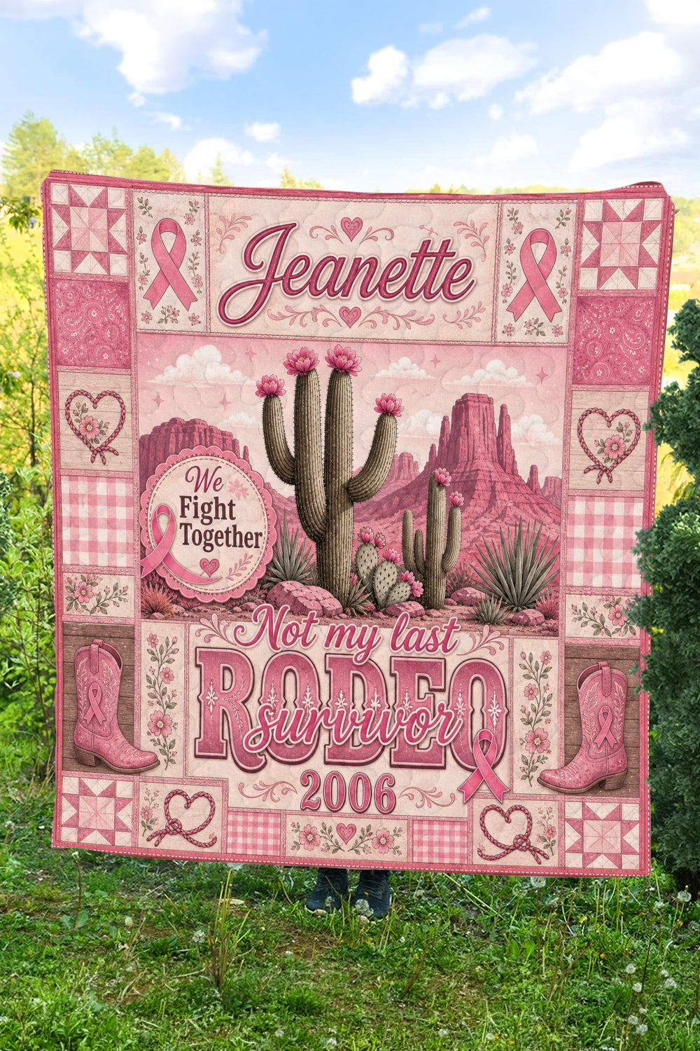 Rodeo Survivor Cactus Desert Patchwork Quilt Blanket