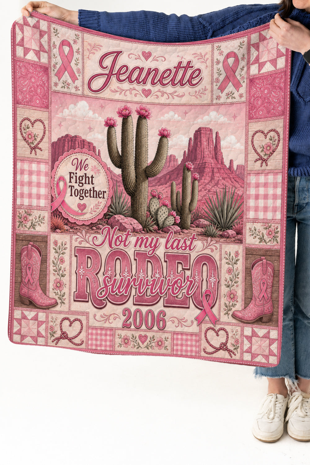 Rodeo Survivor Cactus Desert Patchwork Quilt Blanket