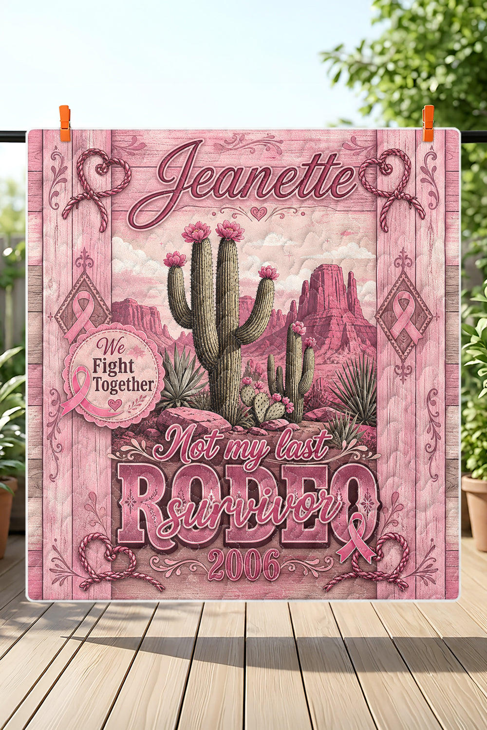 Rodeo Survivor Cactus Desert Wood Plank Quilt Blanket