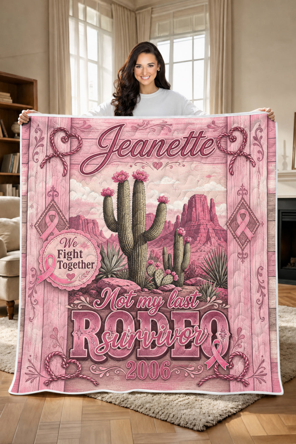 Rodeo Survivor Cactus Desert Wood Plank Quilt Blanket