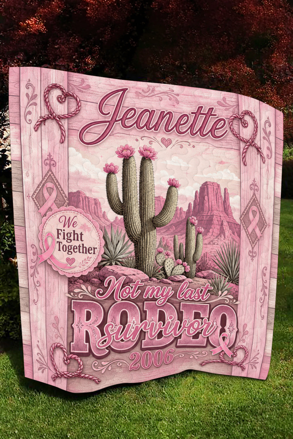 Rodeo Survivor Cactus Desert Wood Plank Quilt Blanket