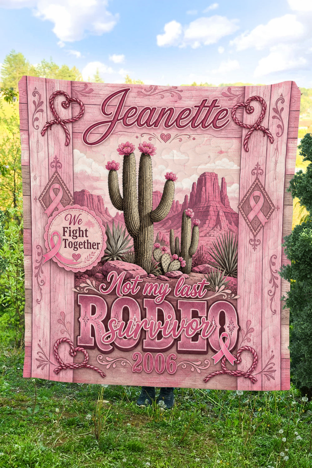 Rodeo Survivor Cactus Desert Wood Plank Quilt Blanket