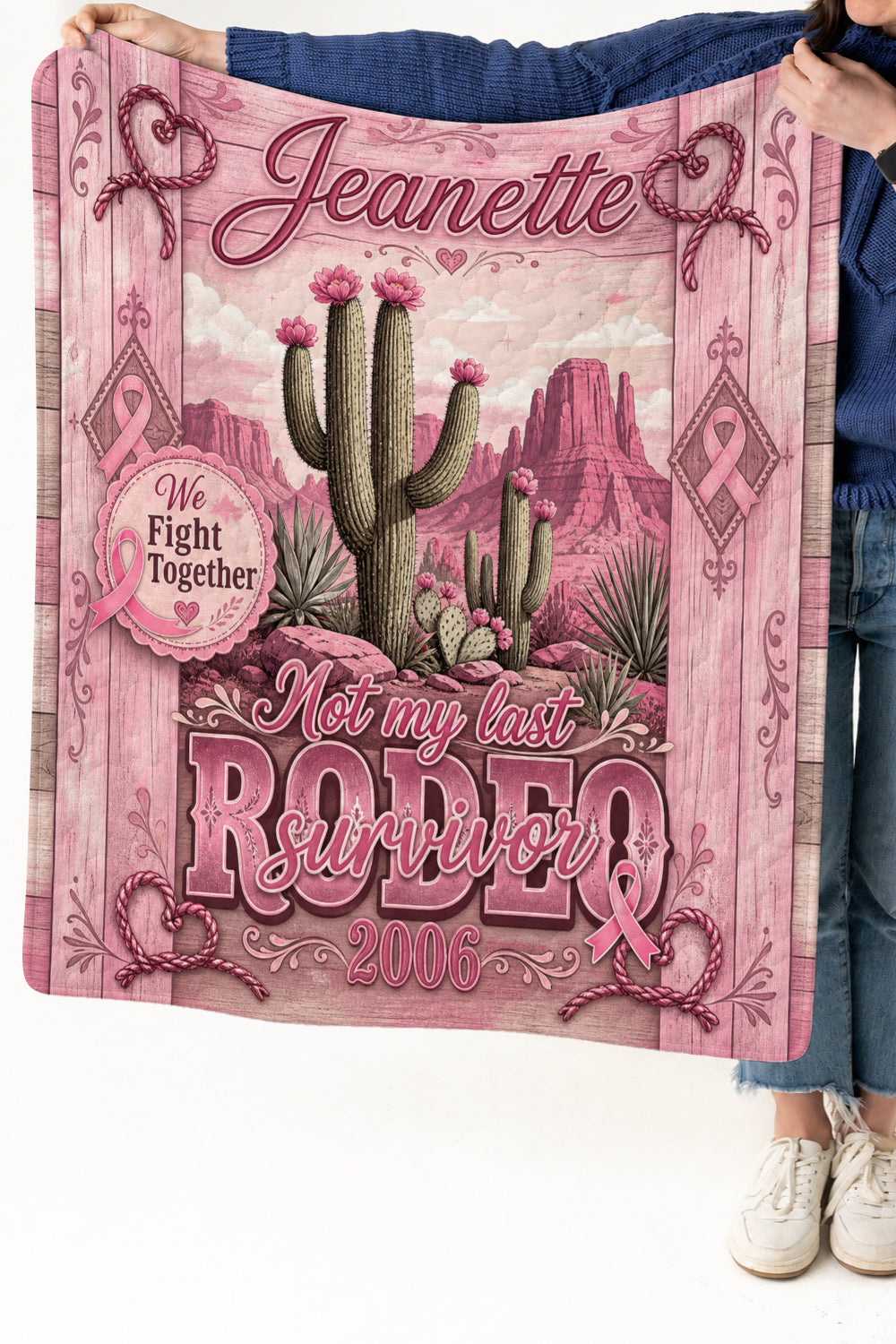 Rodeo Survivor Cactus Desert Wood Plank Quilt Blanket