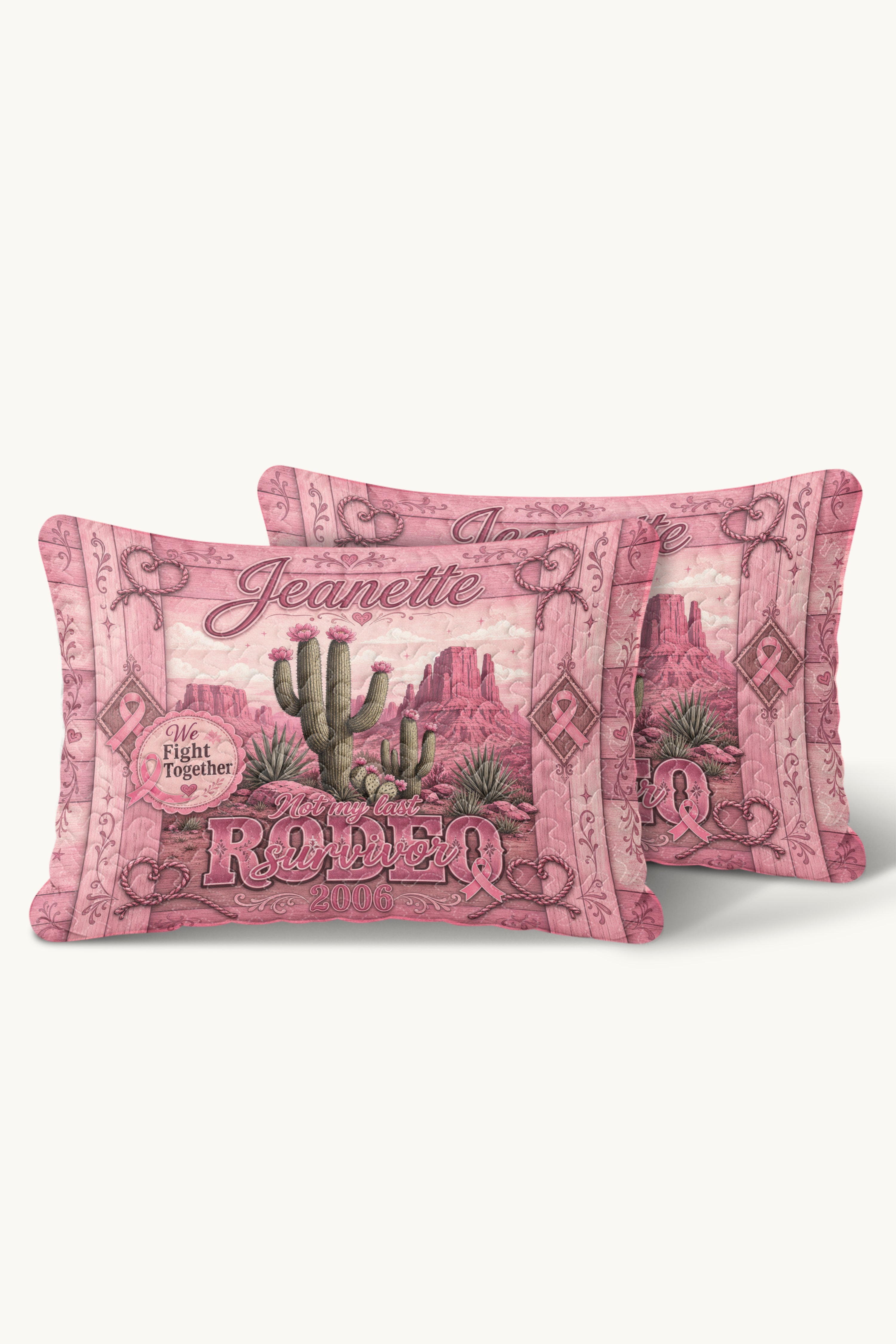 Rodeo Survivor Cactus Desert Wood Plank Quilt Pillows