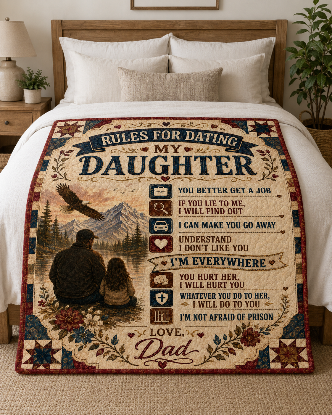 Rules For Dating My Daughter Protective Dad Quilt Blanket