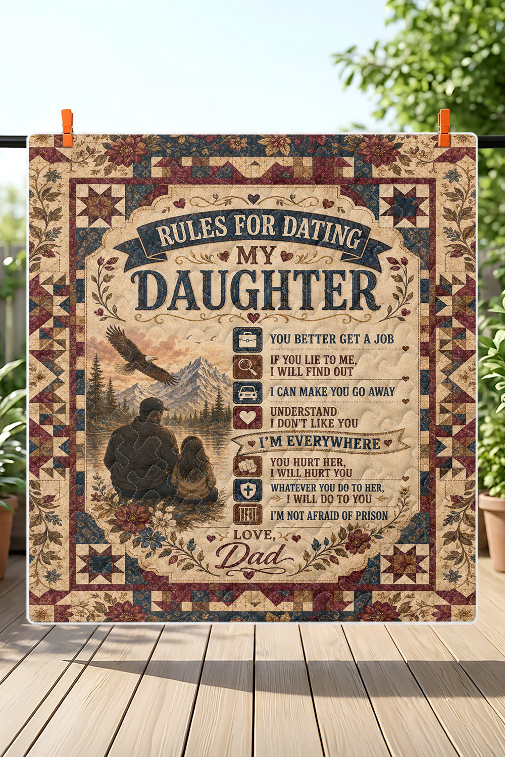 Rules For Dating My Daughter Protective Dad Quilt Blanket