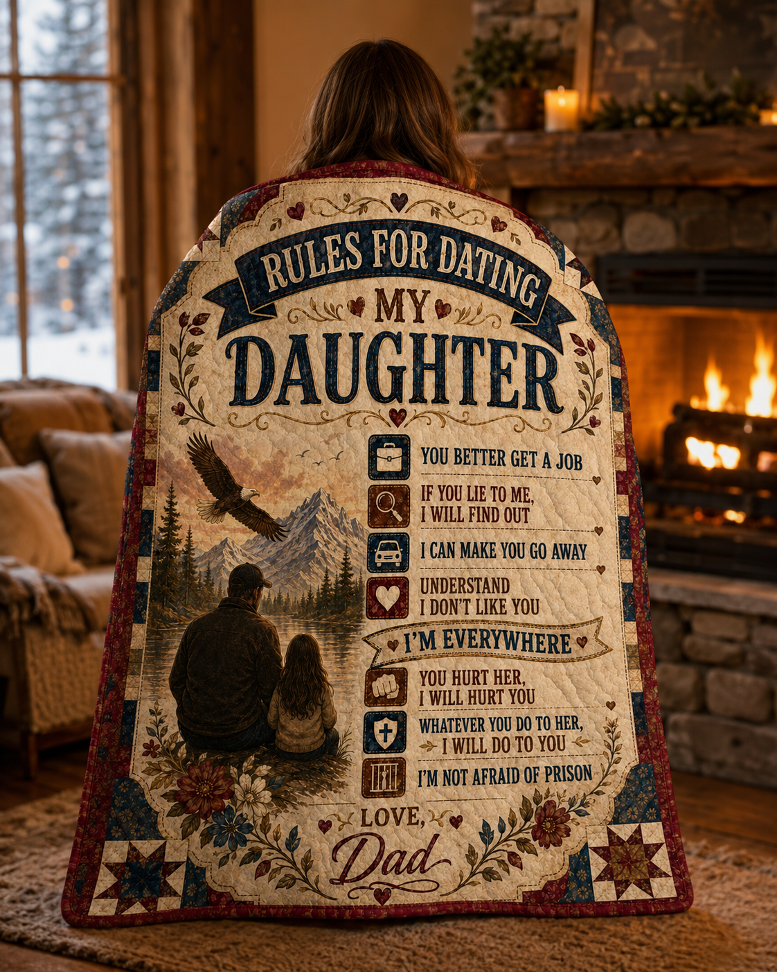 Rules For Dating My Daughter Protective Dad Quilt Blanket