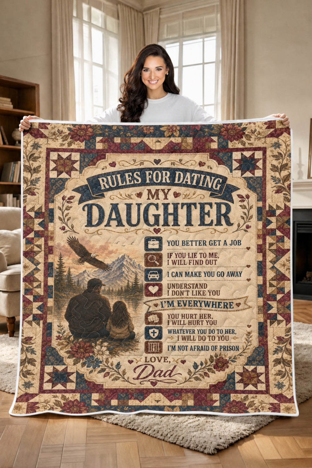Rules For Dating My Daughter Protective Dad Quilt Blanket