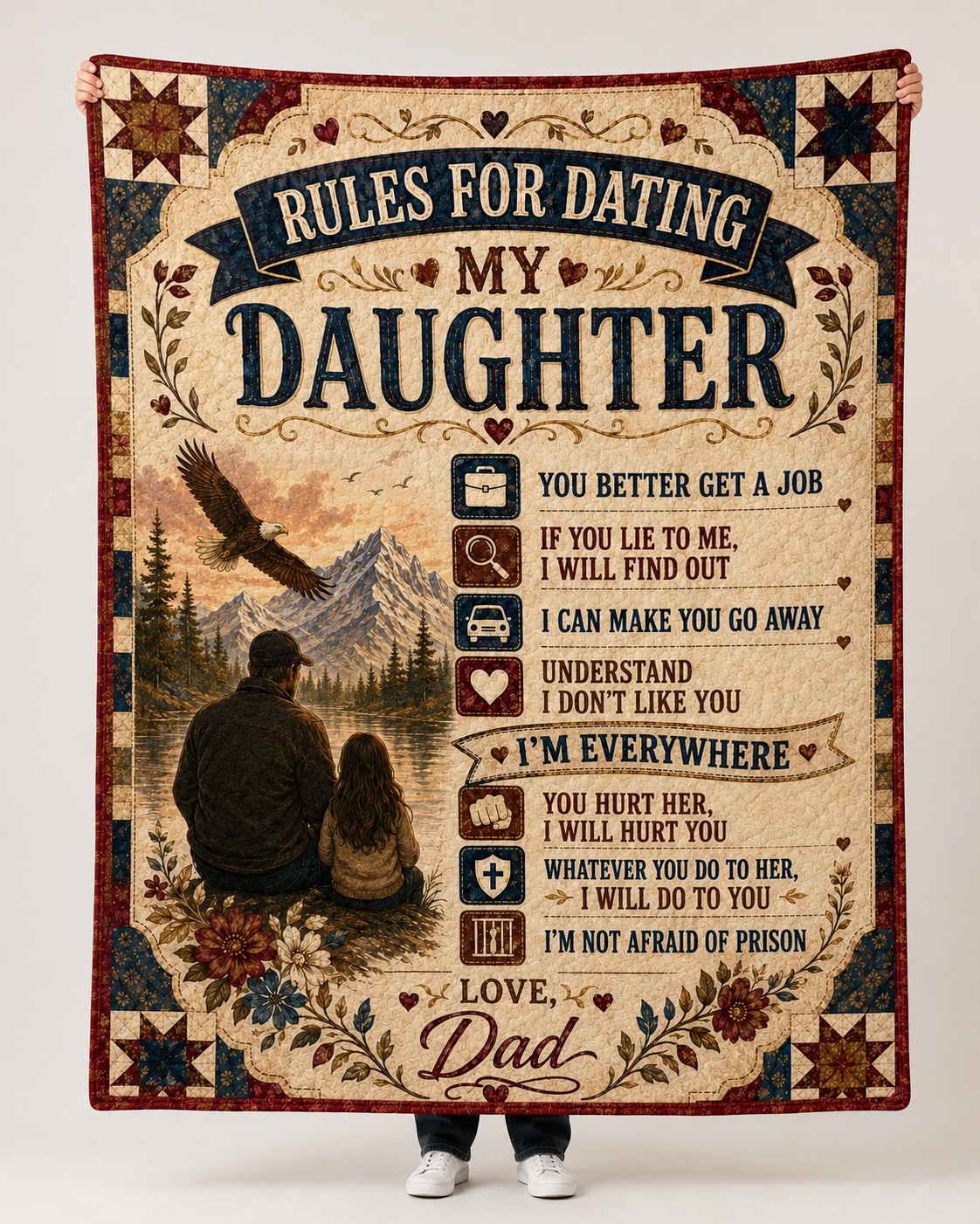Rules For Dating My Daughter Protective Dad Quilt Blanket