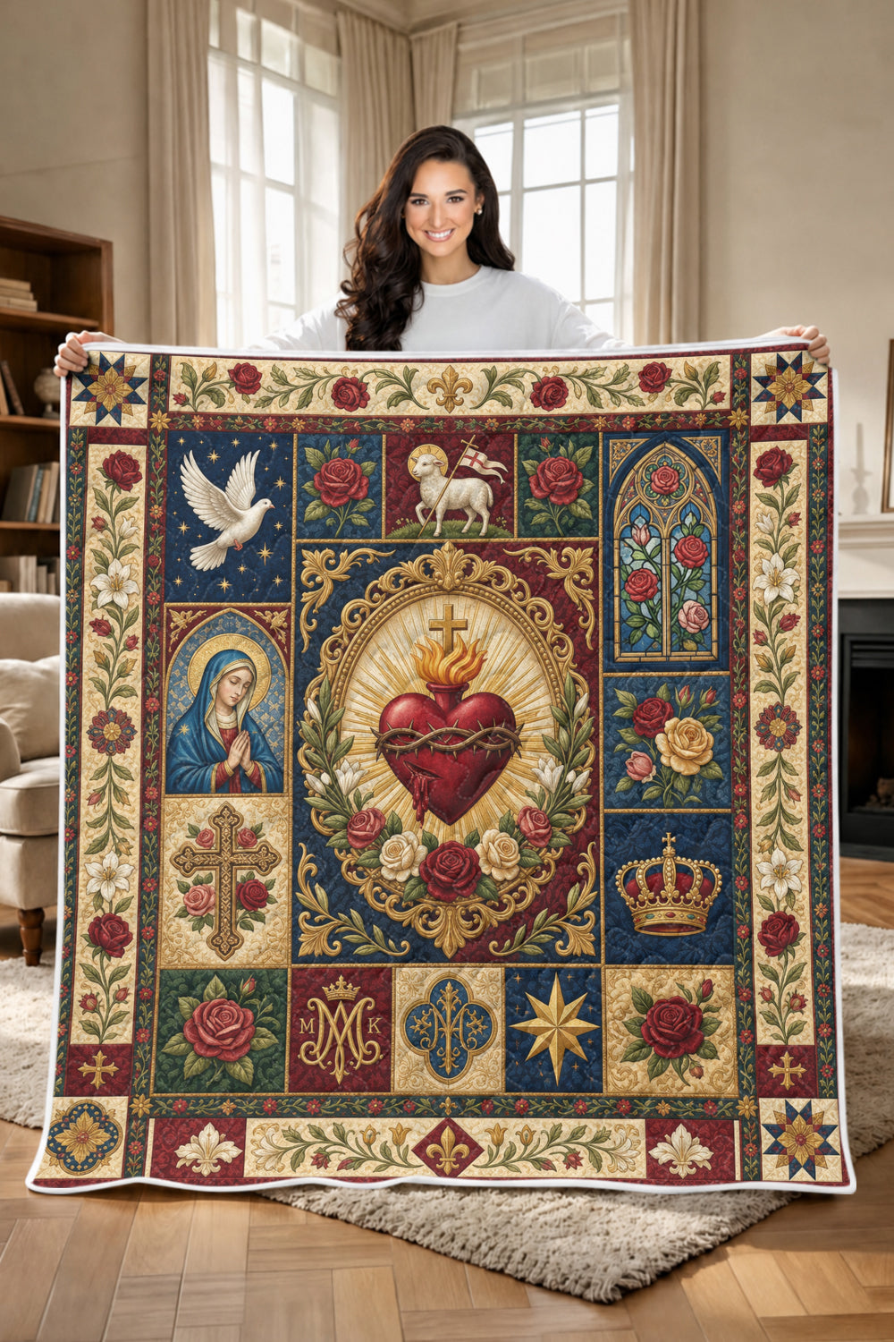 Sacred Heart Blanket, Catholic Home Decor