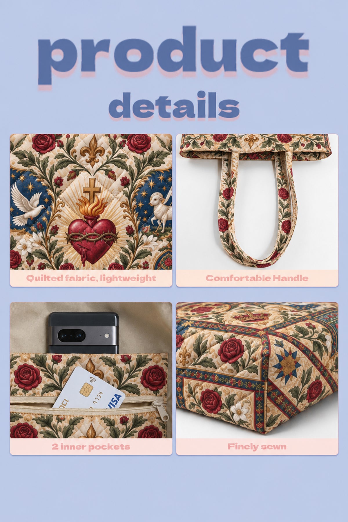 Sacred Heart Quilted Bag