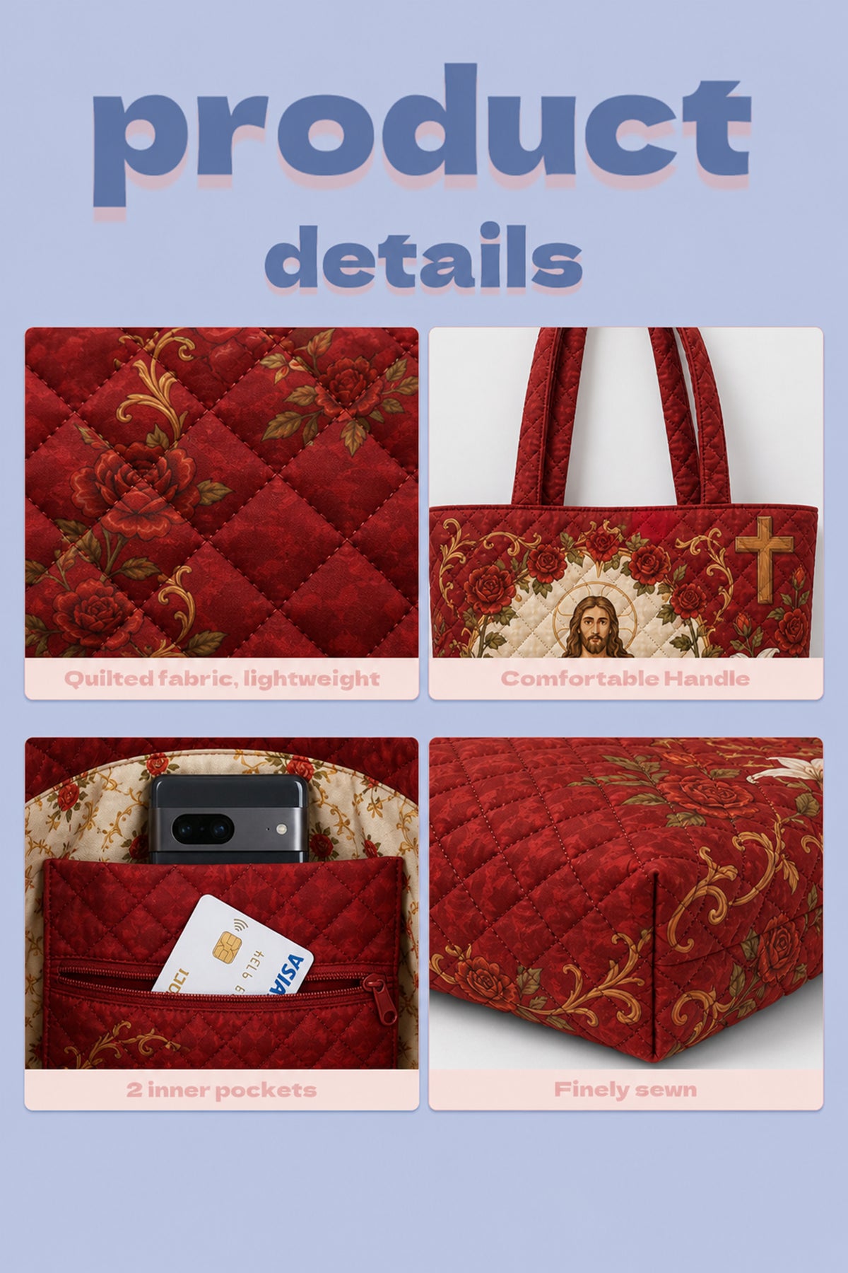 Sacred Heart of Jesus Christian Quilt Bag
