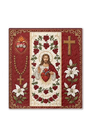 Sacred Heart of Jesus Christian Quilt Blanket