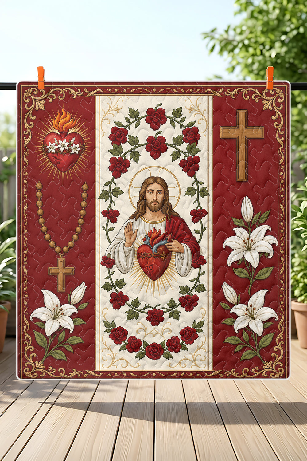 Sacred Heart of Jesus Christian Quilt Blanket