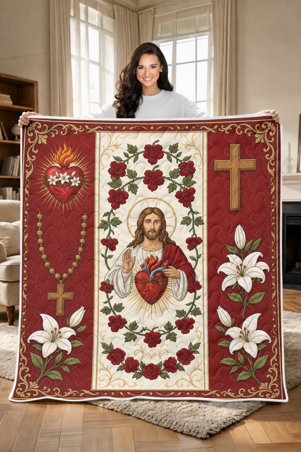 Sacred Heart of Jesus Christian Quilt Blanket