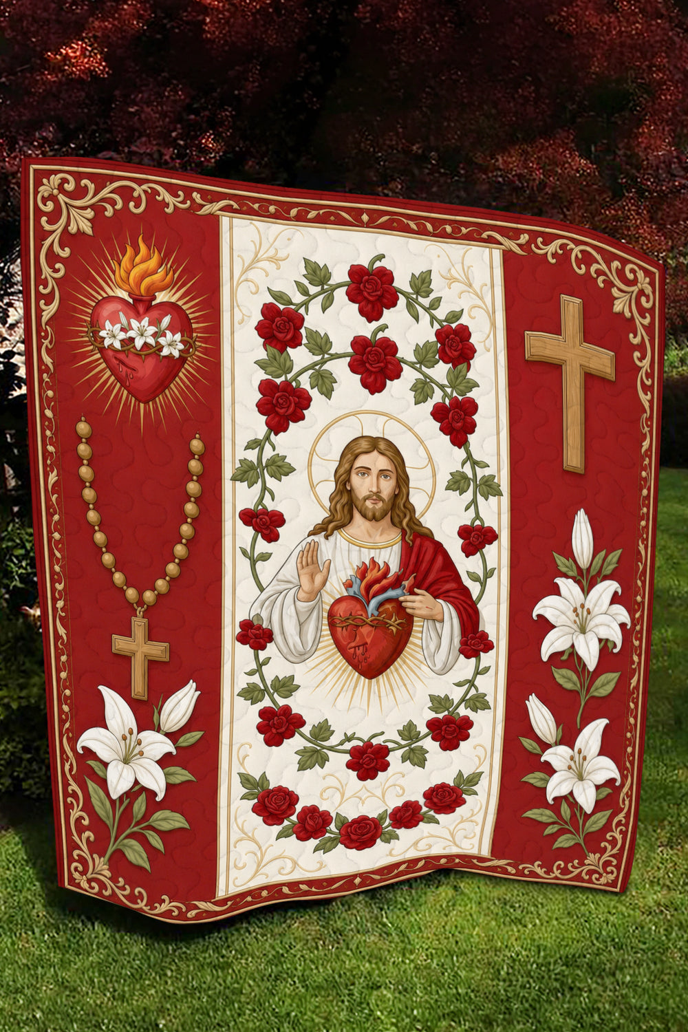 Sacred Heart of Jesus Christian Quilt Blanket