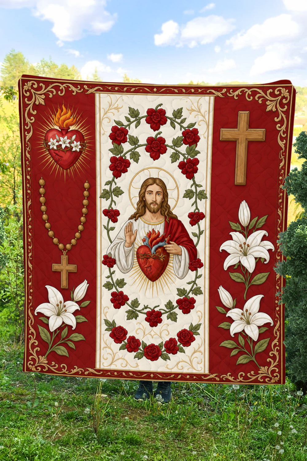Sacred Heart of Jesus Christian Quilt Blanket