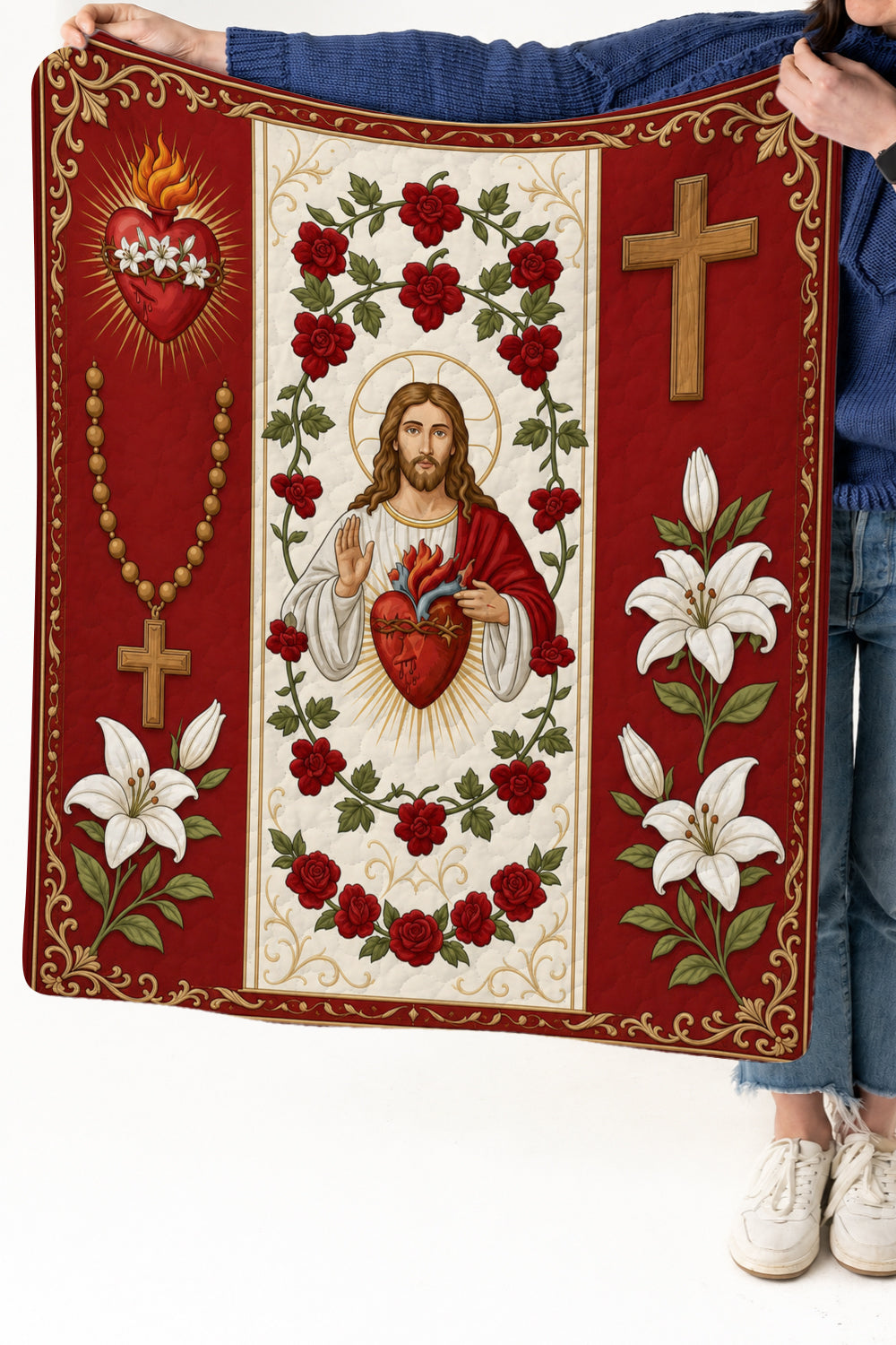 Sacred Heart of Jesus Christian Quilt Blanket