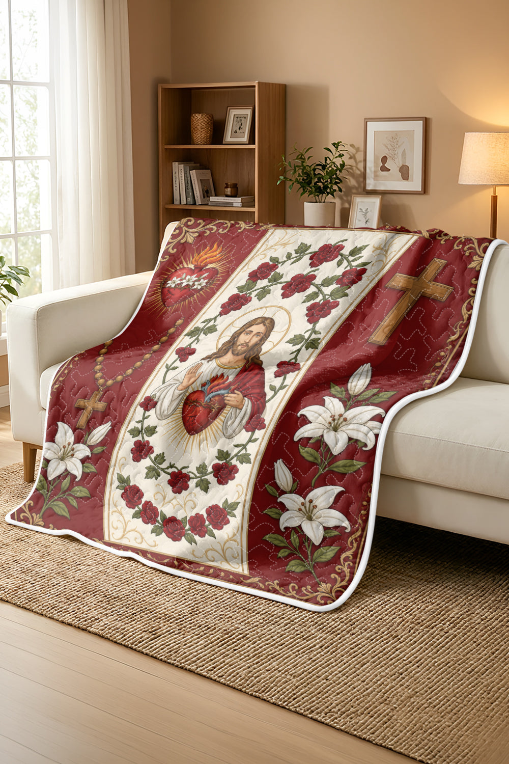 Sacred Heart of Jesus Christian Quilt Blanket