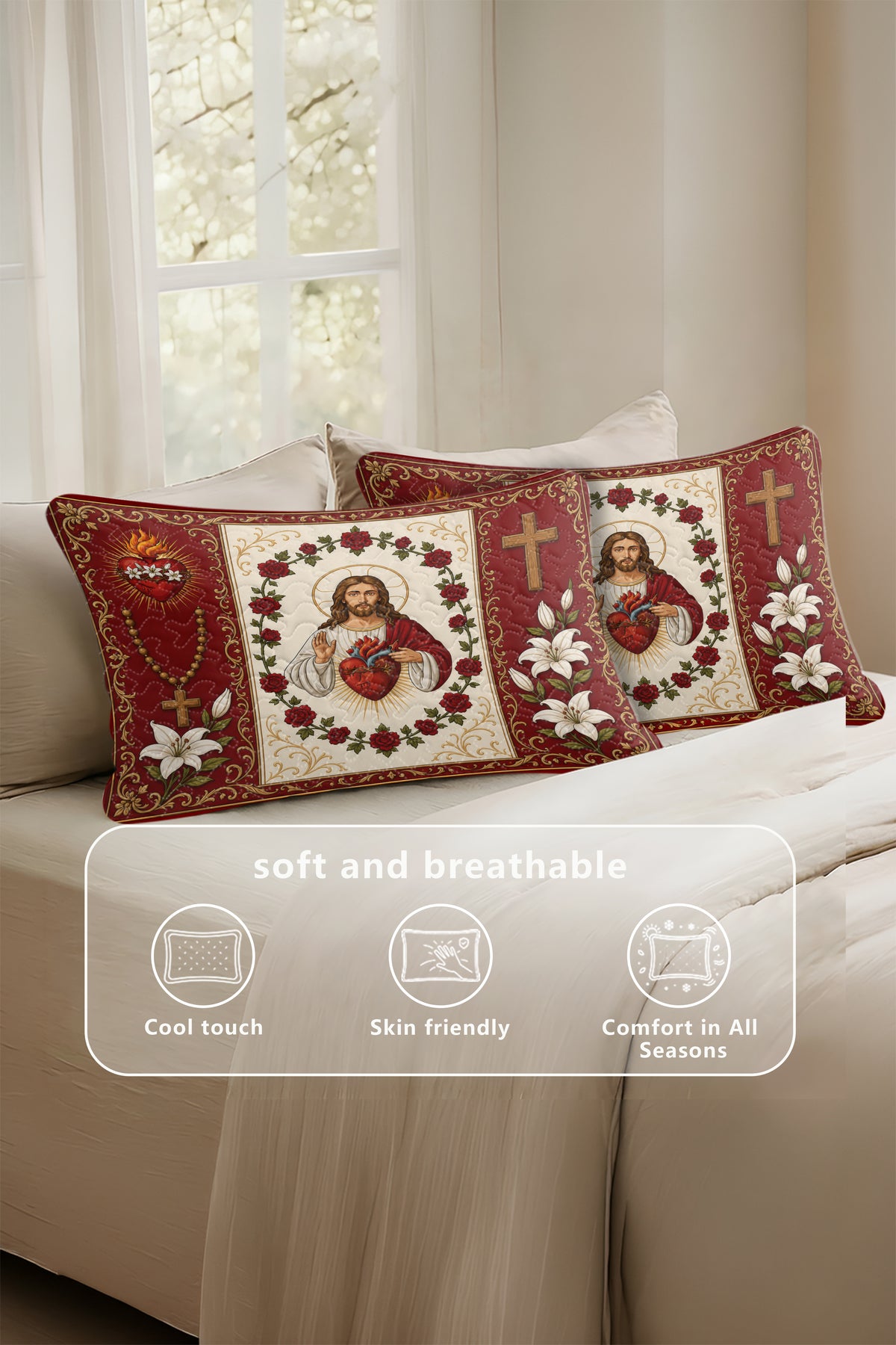 Sacred Heart of Jesus Christian Quilt Pillows
