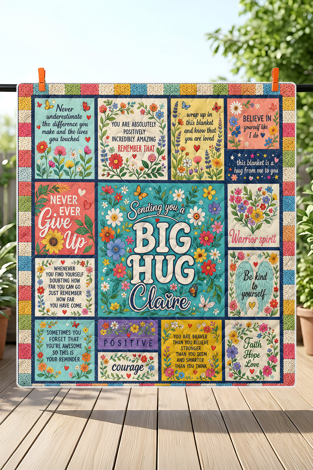 Sending Big Hug Colorful Floral Quilt Blanket