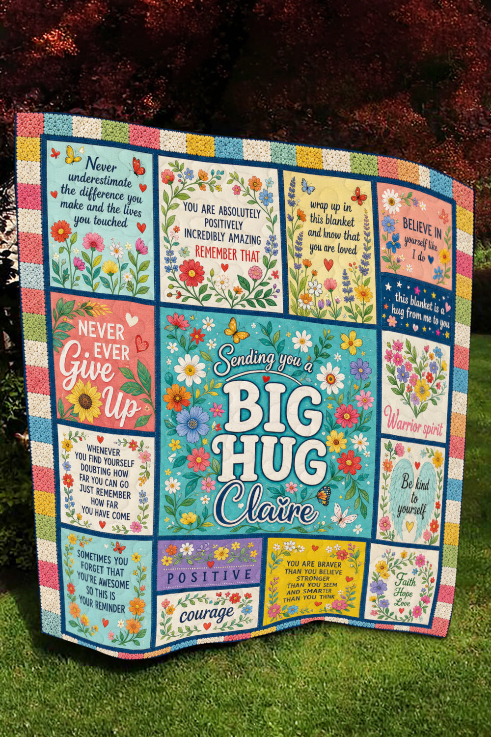 Sending Big Hug Colorful Floral Quilt Blanket